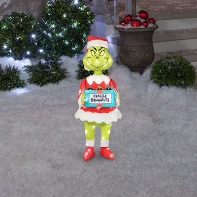 3D Holiday Lighted Tinsel Sculpture-Grinch w/Ornament Box-30"-Dr. Seuss