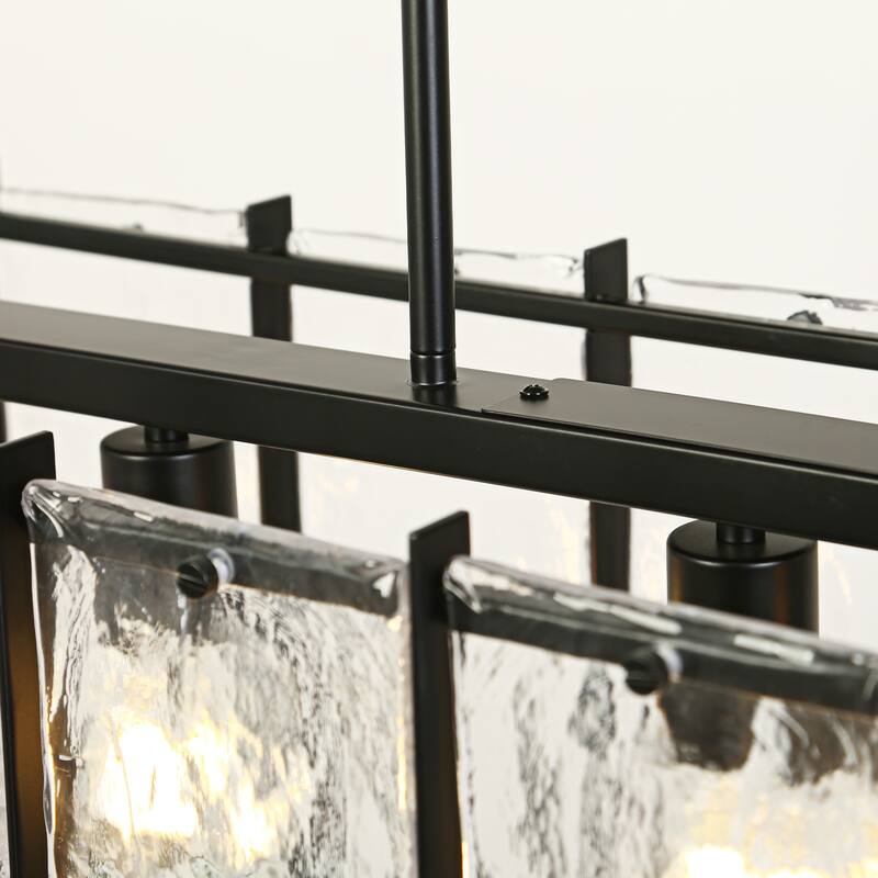Modern Black 5-Light Rectangle Chandelier with Textured Glass For Kitchen Island Dining Room - W42.1"xD10.6"xH11"