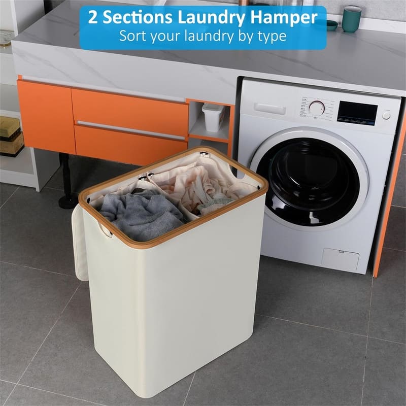 Double Laundry Hamper with Lid - 22.4"L x 14.6"W x 29.1"H