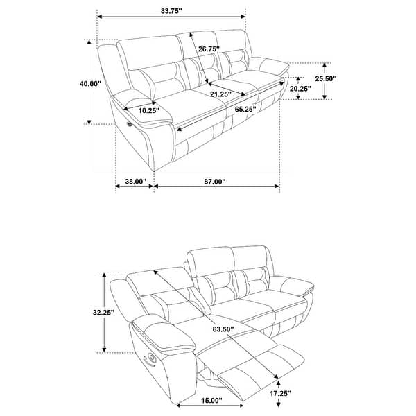 dimension image slide 4 of 5, Greer Transitional Upholstered Reclining Sofa Set