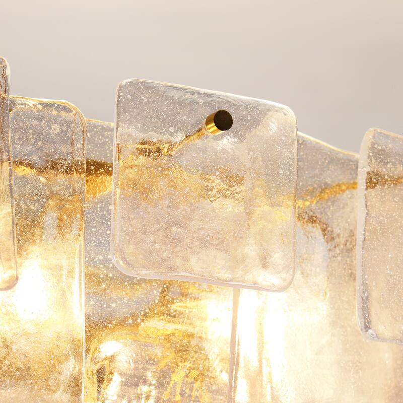 Calyra Modern Luxury 13-Light Tiered Gold Textured Handmade Glass Chandelier for Living Dining Room Foyer