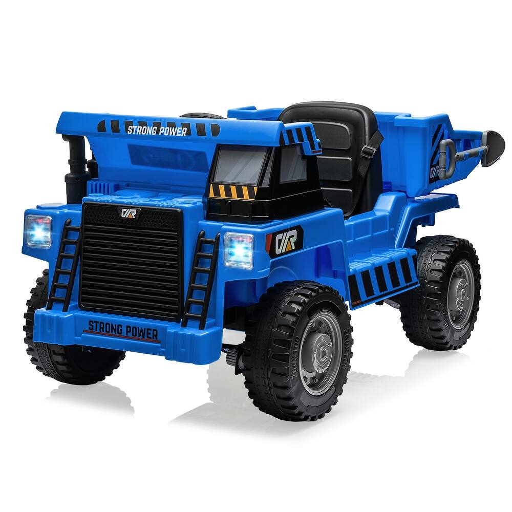 12V Electric Kids Ride-on Dump Truck Toy Car with Dumping Bed, Shovel