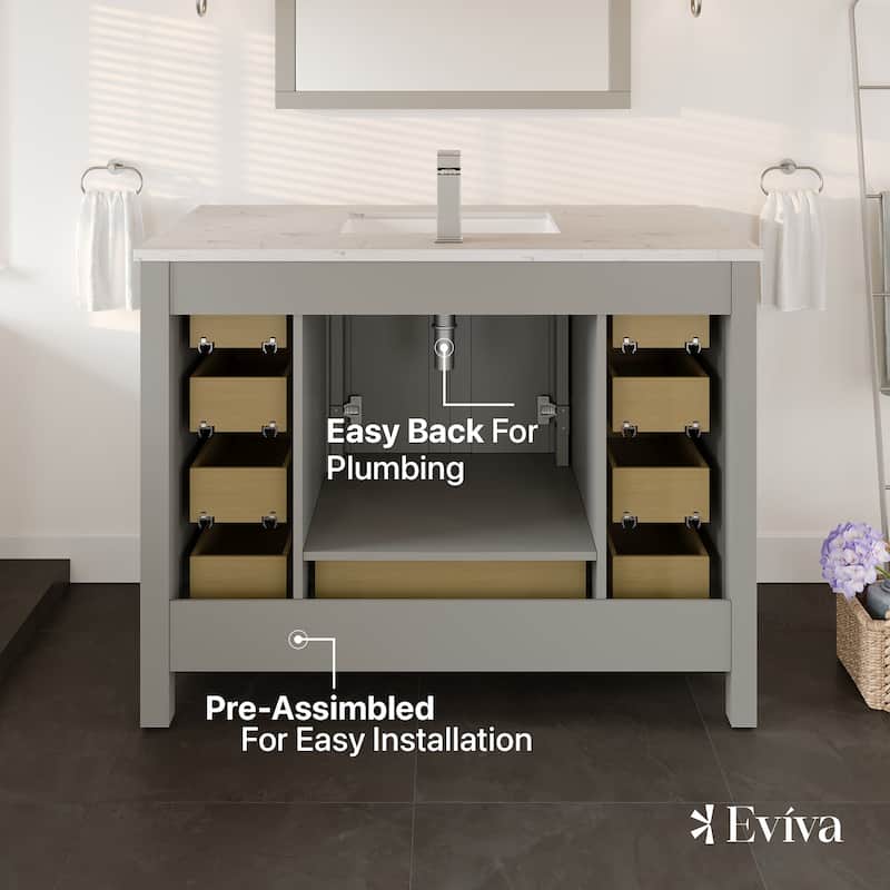 Eviva London 42"W Bath Vanity with Carrara Quartz Top & Undermount Sink