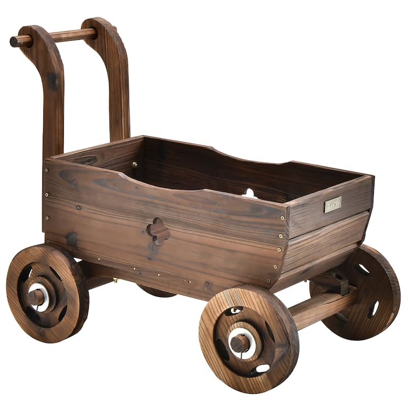 Costway Decorative Wagon Cart Plant Flower Pot Stand Wooden Raised - 27'' x 15'' x 21'' (L x W x H)