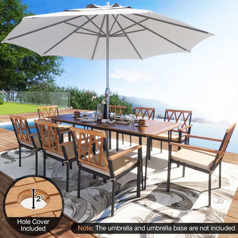 Gymax 9 PCS Patio Dining Set w/ 8 Chairs Acacia Wood Table Top