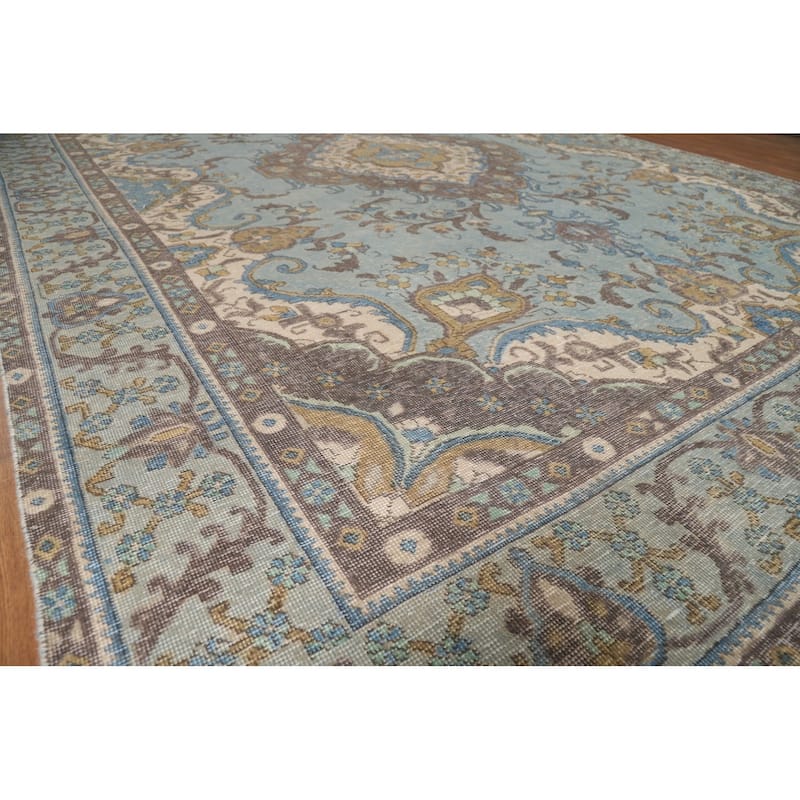 Traditional Tabriz Persian Rug Hand-Knotted Floral Wool Carpet - 9'6"x 12'9"