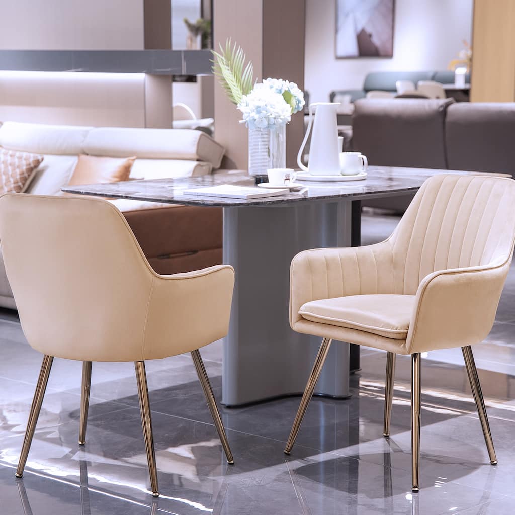 Leather Dining Chair Set of 2 Side Chair Vanity Chair Coffee Chair Office Chair Beige Accent Chair Upholstered Chair