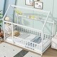 preview thumbnail 1 of 127, Wood Toddler House Bed with Roof Frame and Safety Guardrails Montessori Floor Bed without Slats No Door Houseshaped Platform Bed White - Twin
