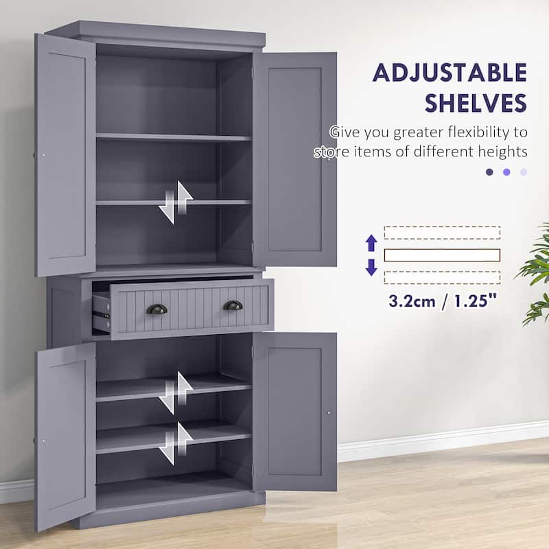 72" Kitchen Pantry Cabinet, Freestanding Tall Storage Cabinet, Traditional Kitchen Cabinet with 4 Doors, Drawer