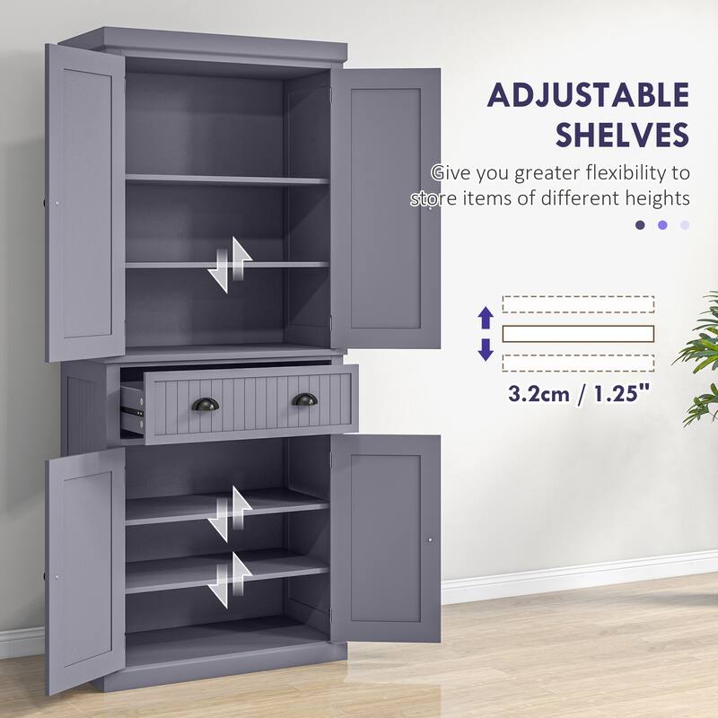 HOMCOM 72" Kitchen Pantry Cabinet, Freestanding Tall Storage Cabinet, Traditional Kitchen Cabinet with 4 Doors