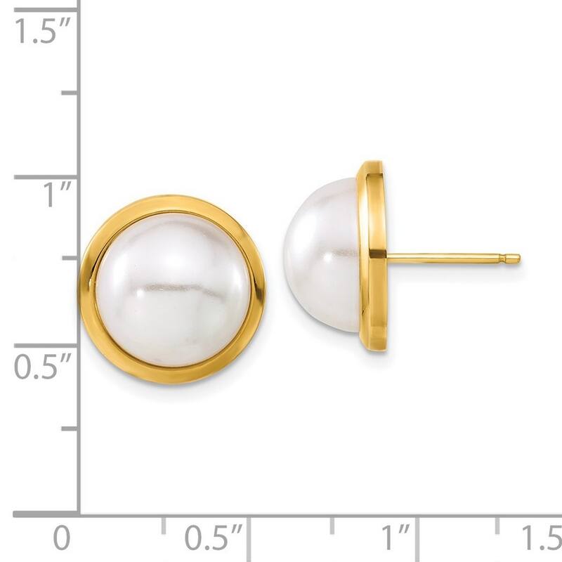 Curata 14k Yellow Gold Post Earrings Simulated Pearl Earrings 15x15mm