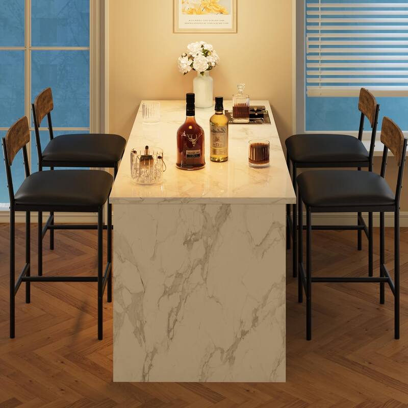 Set of 2 Upholstered Bar Chairs Counter Height Barstools for Kitchen Island - 14.5" L x 16.5" W x 37.4" H