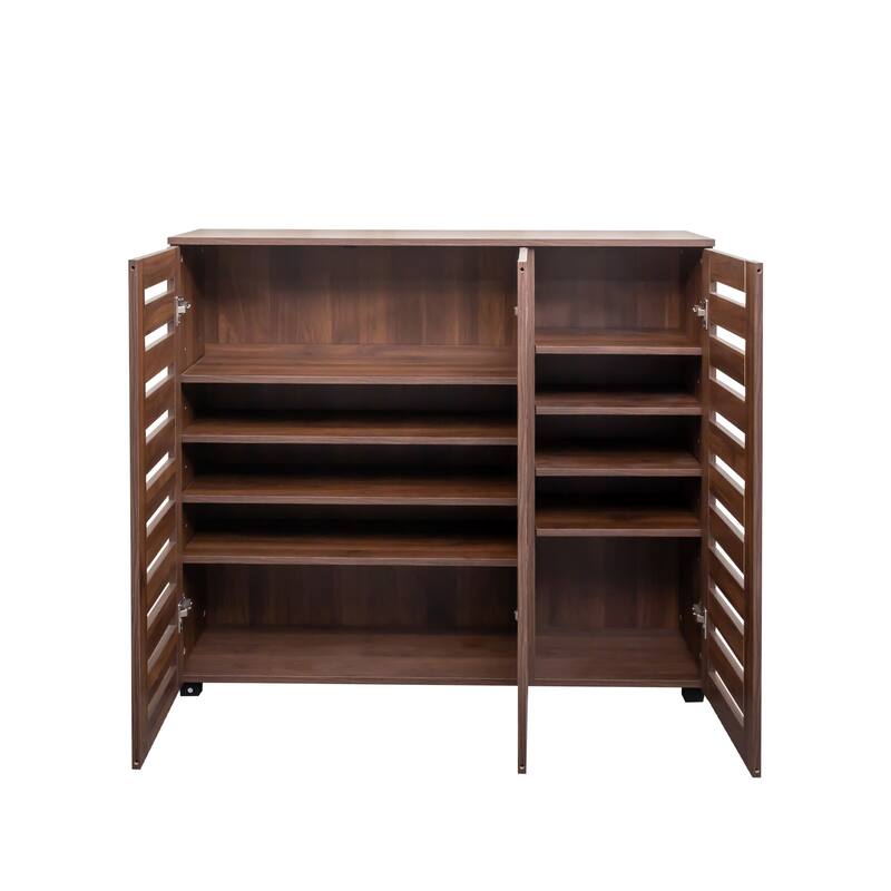 Free Standing Shoe Rack Adjustable Storage Organizer 4 Tier Shoe Rack Shelves, Shoe Cabinet with Louvered Doors