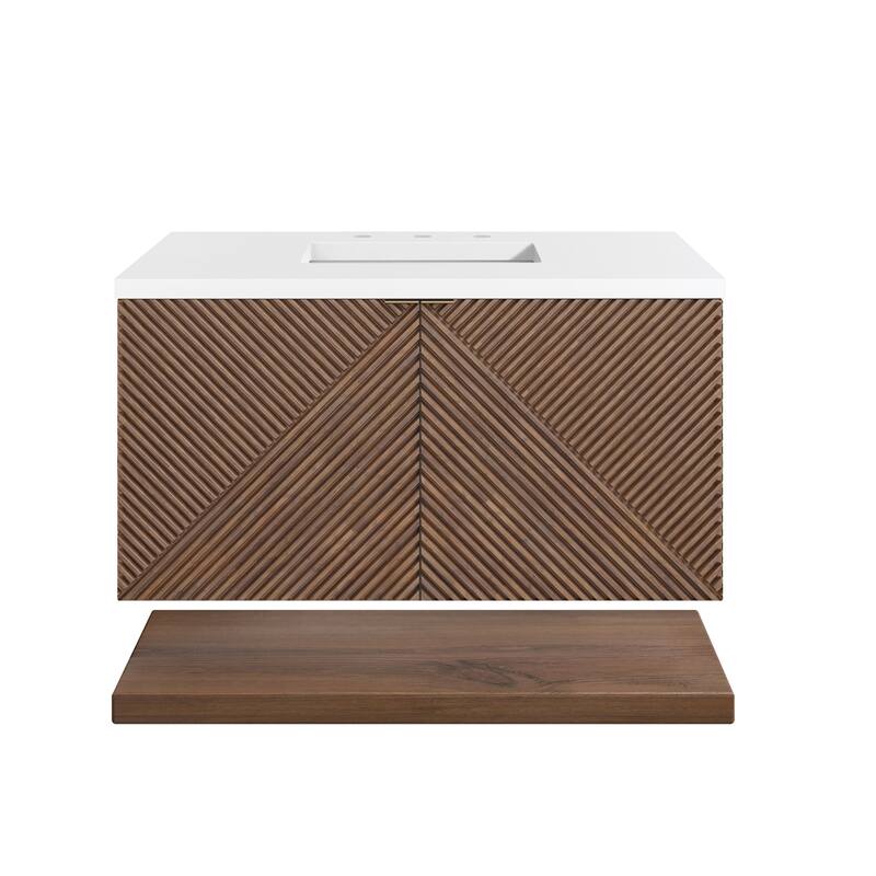 James Martin Vanities D200-V36-3WZ Marcello 36" Wall Mounted Single - Chestnut / White Zeus - Chestnut Finish