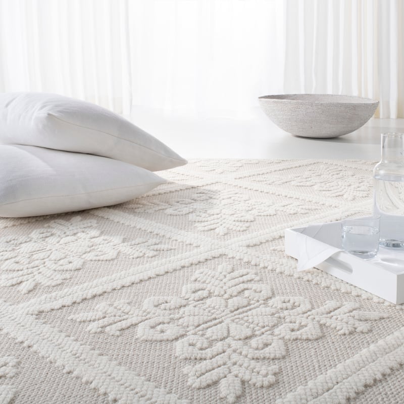 Lauren Ralph Lauren Wyatt Handmade Damask Wool Rug - 6'6" Square - Ivory