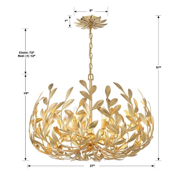 Broche 6 Light Antique Gold Chandelier - 27"W x 19"H x 27"D