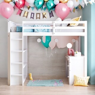 Modern Full Size Loft Bed With Ladder,Shelves and Desk,Sturdy Construction for Bedroom