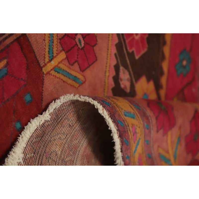 Hand Knotted Oriental 100% Wool Carpet Traditional Tribal Pink Ardebil Runner Rug - 9' 11'' X 4' 0''
