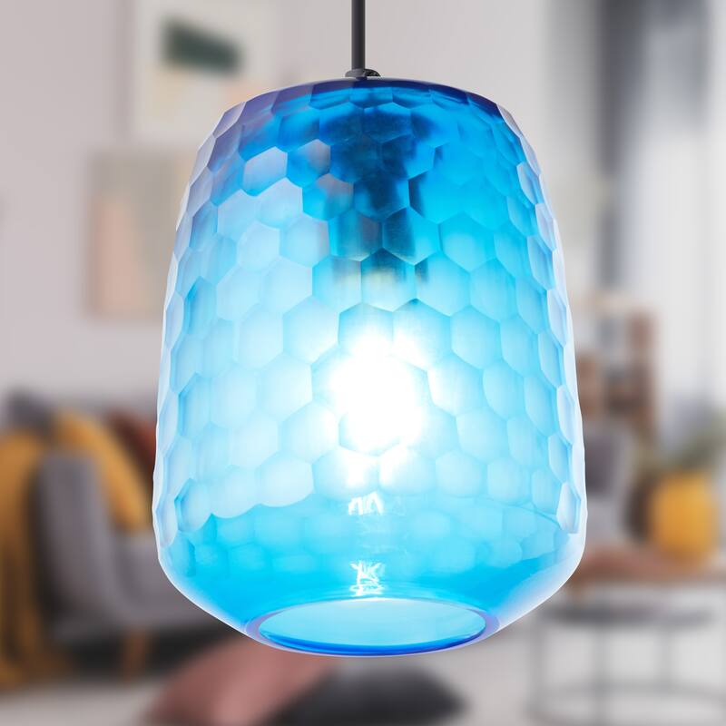 Beverly River of Goods Black Metal and Blue Hand-Blown Glass Globe 7-Inch Pendant Light with Adjustable Hanging Cord