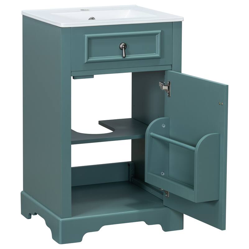 GDFStudio - Lisa 20" Bathroom Vanity with Ceramic Sink, Soft-Close Door & Storage Rack