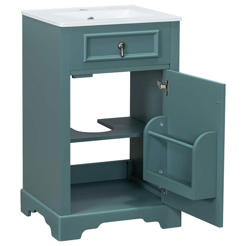 GDFStudio - Lisa Wood & Ceramic 20" Bathroom Vanity with Sink, Soft-Close Door & Storage Rack