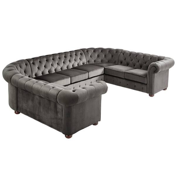 Shop Black Friday Deals On Knightsbridge Chesterfield U Shaped Sectional By Inspire Q Artisan On Sale Overstock 11408731 Grey Linen