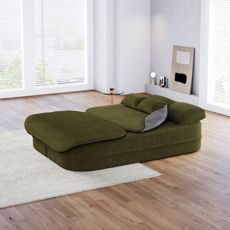 75''2-in-1 Foldable Sofa,Convertible Sleeper Foam Chenille Floor folding Sofa Bed with Multi Functional Blanket,Lounge Sofa