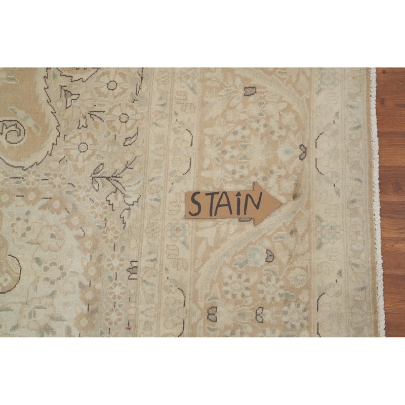 Hand Knotted Oriental 100% Wool Carpet Traditional Floral Beige & Ivories Kerman Area Rug - 12' 10'' X 9' 7''