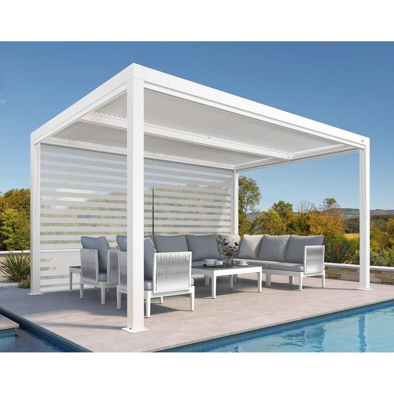 PURPLE LEAF Louvered Pergola Modern White Pergola with Adjustable Roof for Deck Backyard Garden