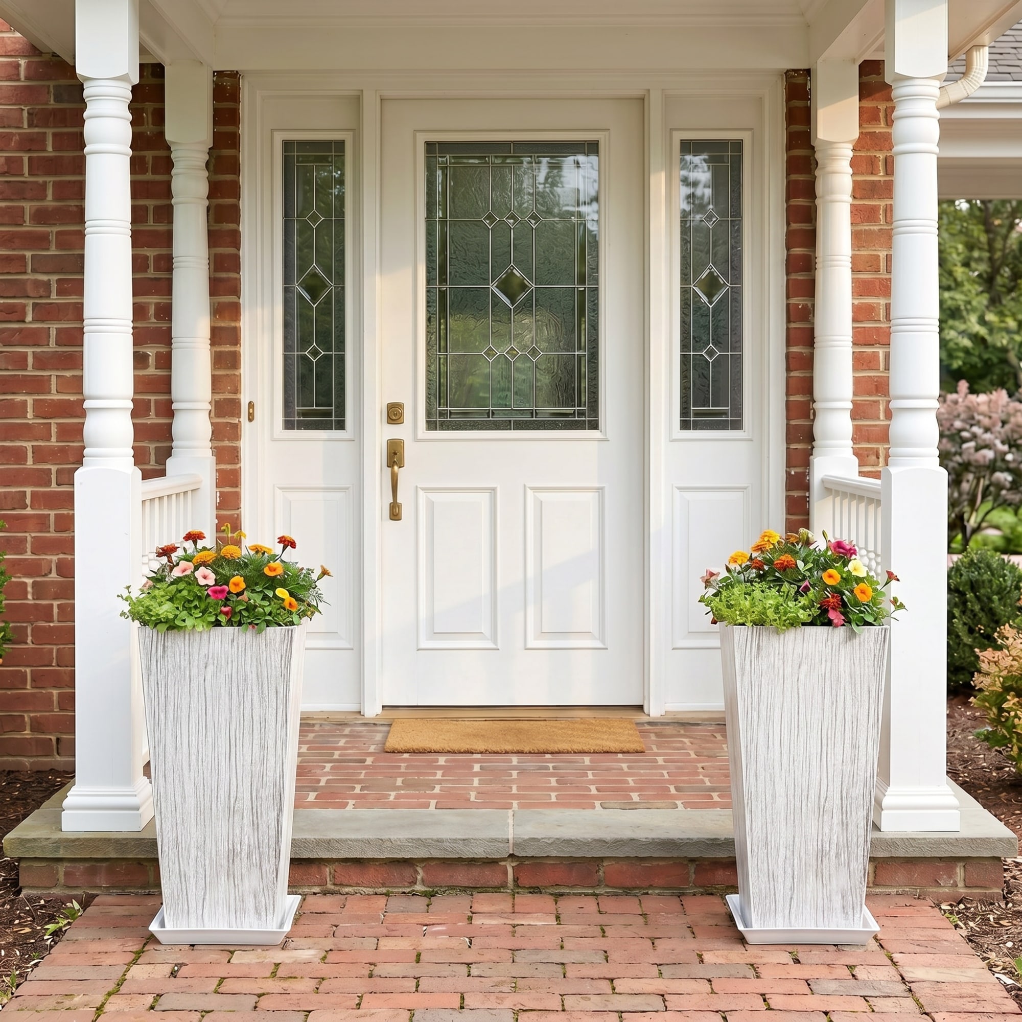 Set of 2 23.6" Tall Modern Square Planters Matte Finish Flower Pots with Drainage System & Matching Saucers