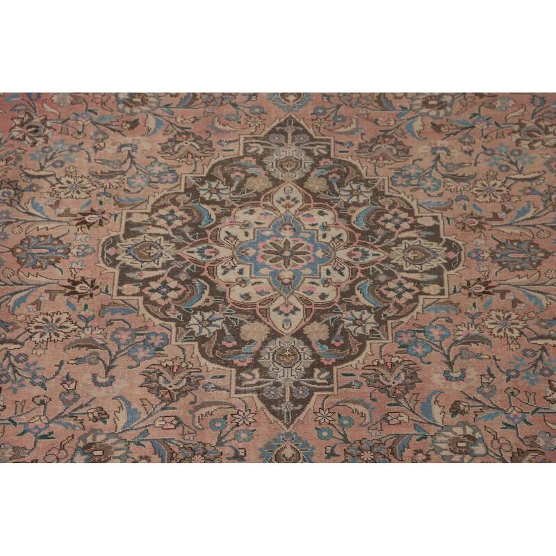 Traditional Pink Mashad Persian Vintage Rug Handmade Wool Carpet - 9'6"x 12'6"