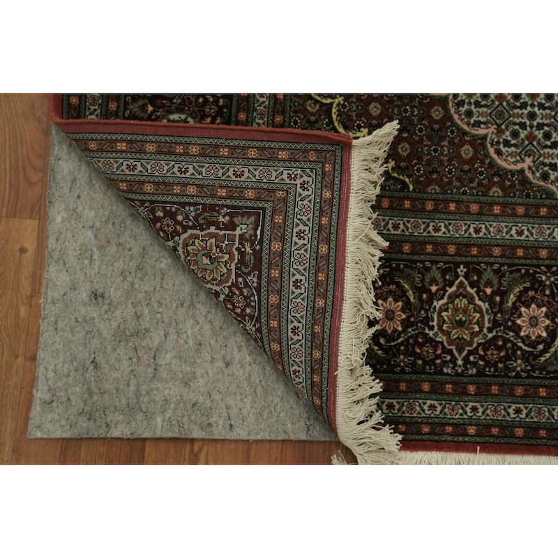 Hand Knotted Oriental Wool & Silk Carpet Traditional Geometric Red Tabriz-Mahi Area Rug - 10' 2'' X 6' 8''