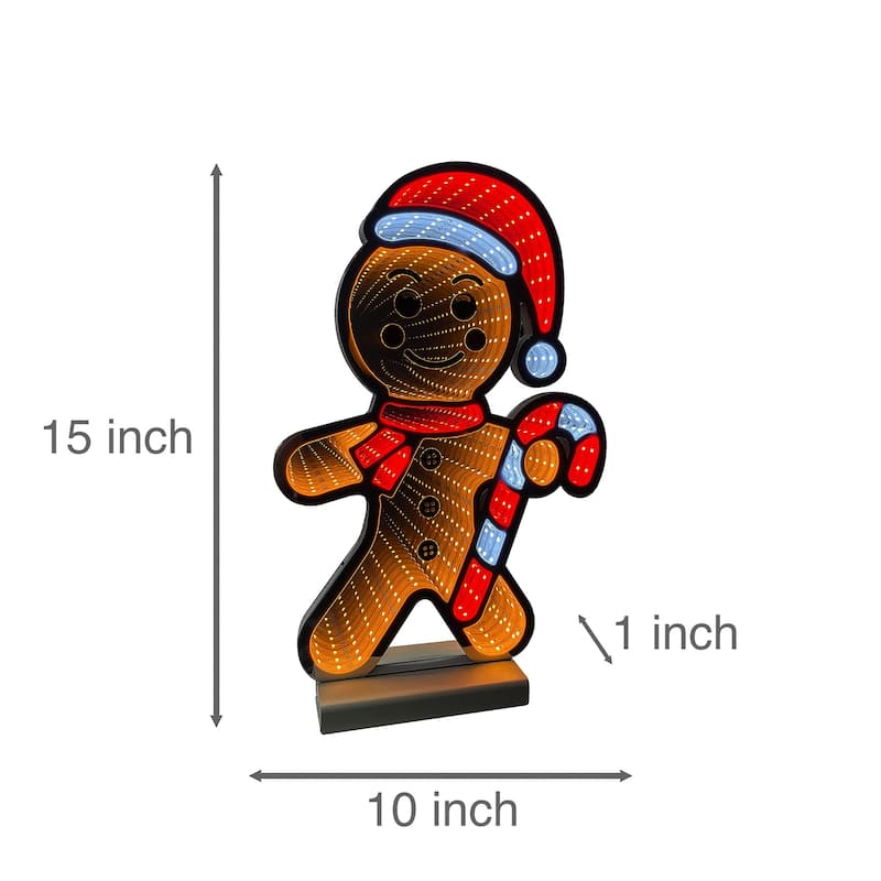 LED Lighted 3D Gingerbread Man Christmas Infinity Mirror - 15"