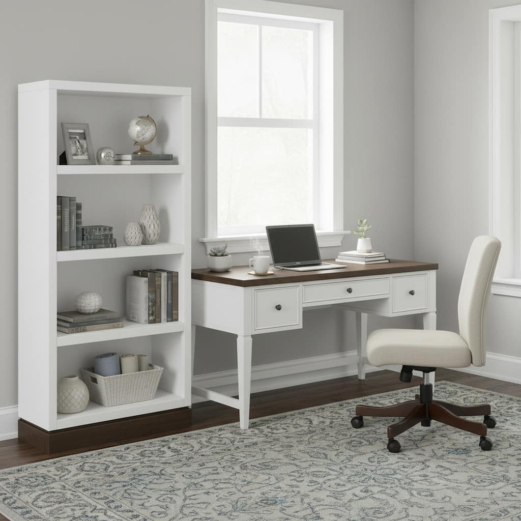 Bridgevine Home Nora Modular 60 inch High Bookshelf, No Assembly Required, Two-Tone Finish