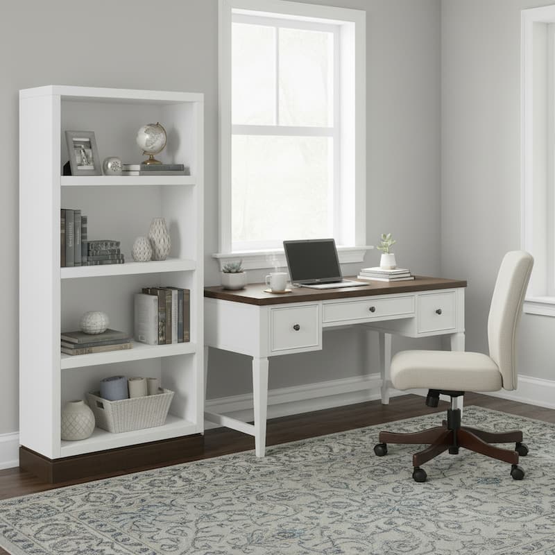 Bridgevine Home Nora Modular 60 inch High Bookshelf, No Assembly Required, Two-Tone Finish - Jasmine Whitewash and Barnwood