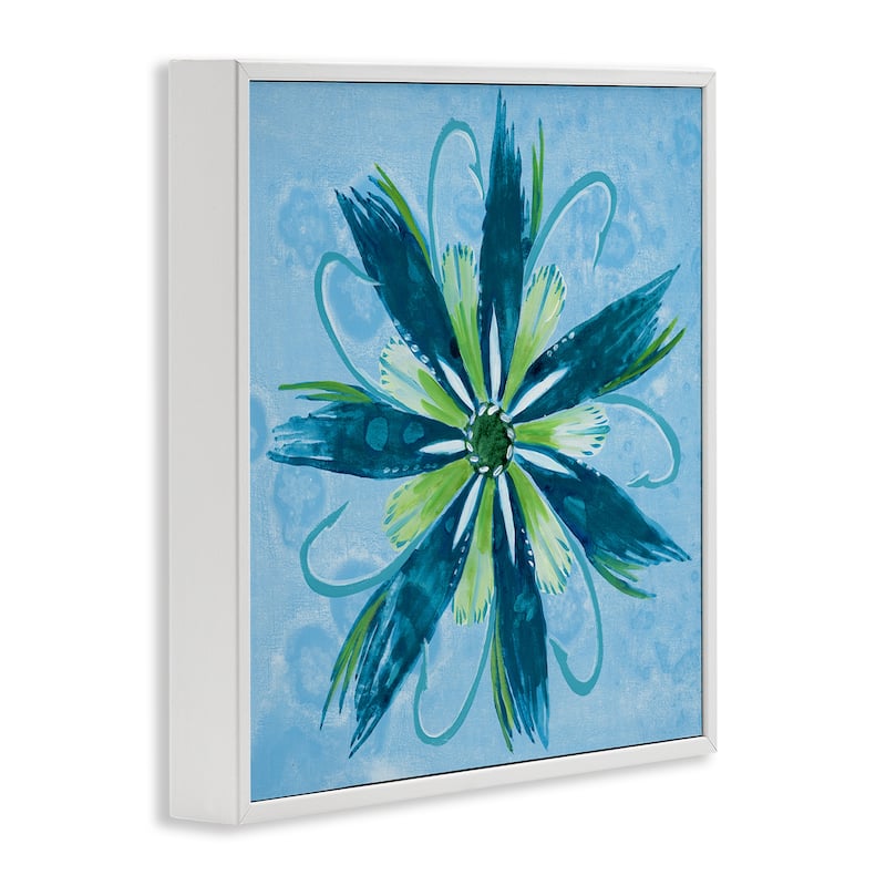 Stupell Blue & Green Abstract Flower Framed Giclee Art Design By Liz Jardine