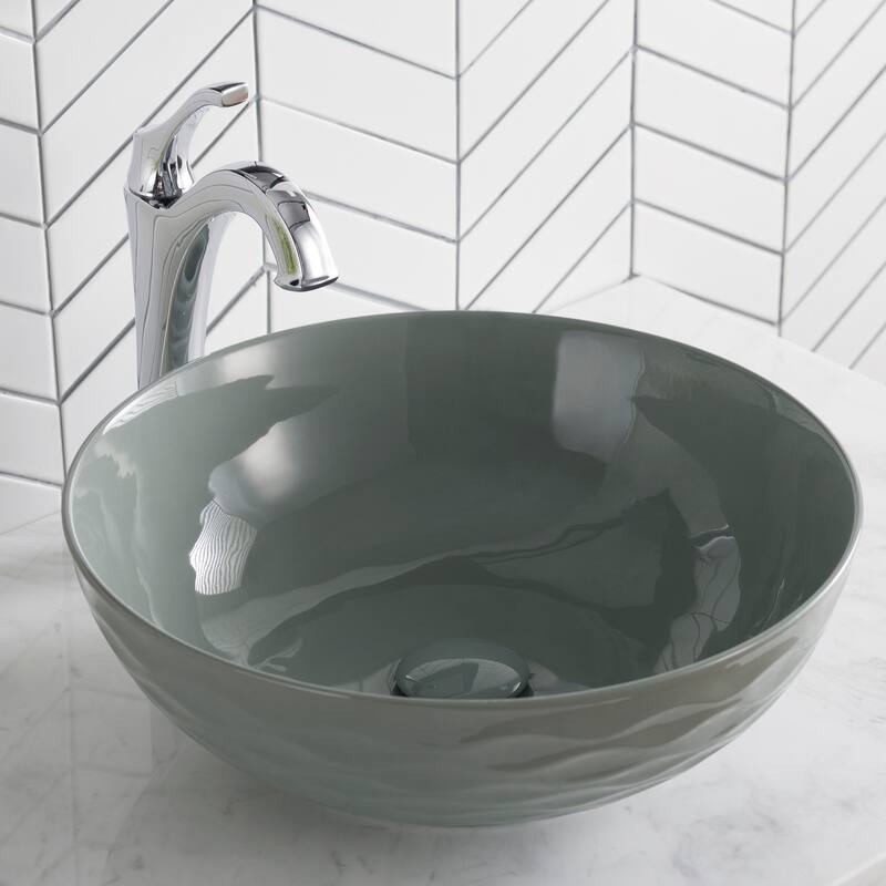 KRAUS Viva 16 1/2 inch Round Porcelain Ceramic Vessel Bathroom Sink