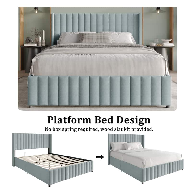 CraftPorch Minimalist Wingback Platform Lift Up Storage Bed