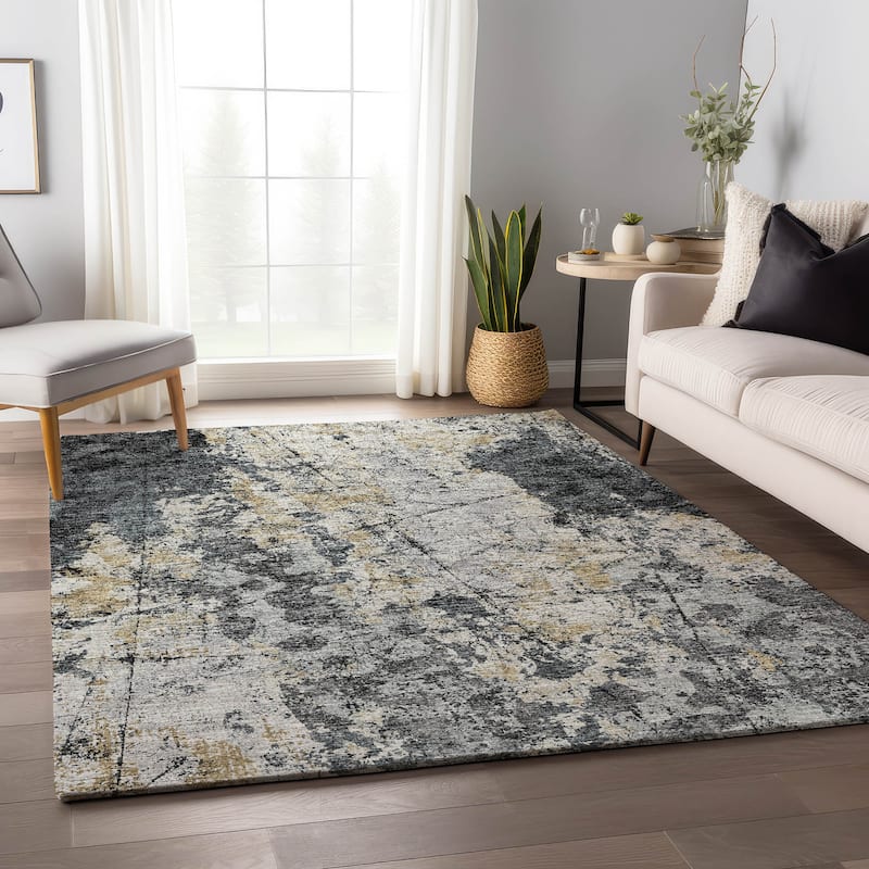 Premium Washable Super Soft Abstract Contemporary Mayfield Rug - Black - 2' 6" x 3' 10" - Rectangle