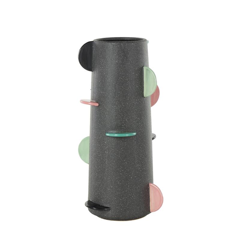 Ceramic Textured Vase with Multicolor Half-Moon Accents - Black - Roche River Decor
