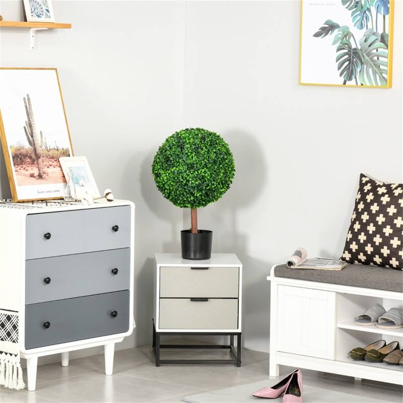 Set of 2 Artificial Boxwood Trees Realistic Low Maintenance with Sturdy Nursery Pots for Home Office and Outdoor Decor - Green