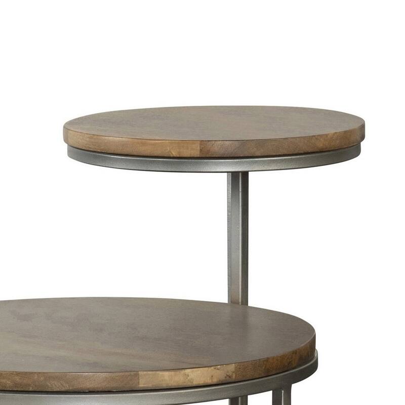 16 in. Brown and Gray Round Wood End Table, Sturdy Build End Side Table for Living Rooms