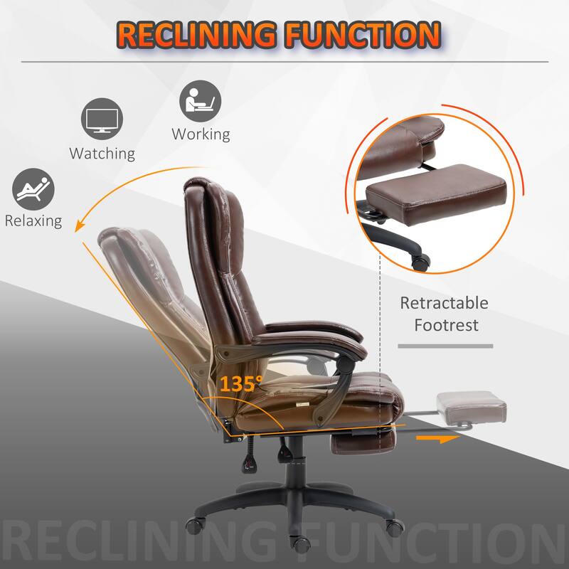 PU Leather Swivel High Back Massage Office Recliner Chair with 6-Point Vibration, Reclining Back, Retractable Footrest