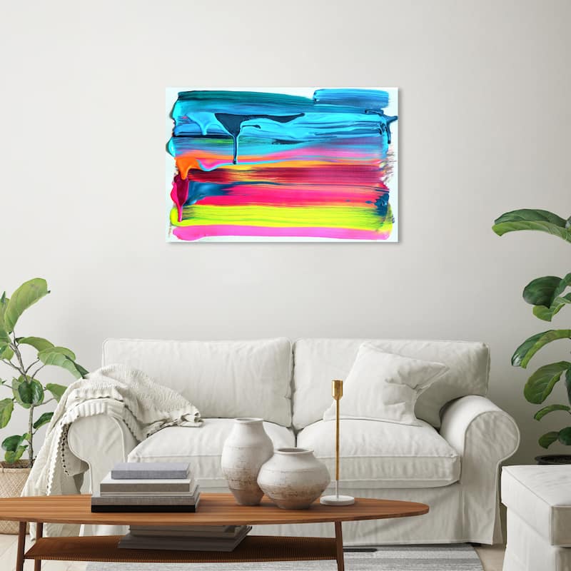 Wynwood Studio 'So Glazed in Neon' Abstract Wall Art Canvas Print Paint - Blue, Pink - 30 x 20