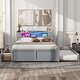 preview thumbnail 2 of 11, Queen Size Storage Bed Wood Platform Bed Frame with LED Light Headboard, 2 Pull-out Drawers and Twin Size Trundle, Gray
