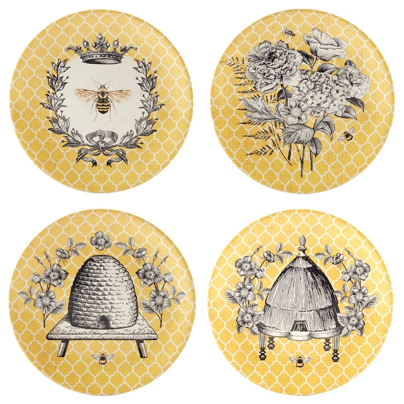 Certified International French Bees Set of 4 Salad Plates - 9" Diam x 1"
