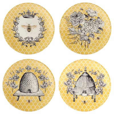 Certified International French Bees Set of 4 Salad Plates - 9" Diam x 1"