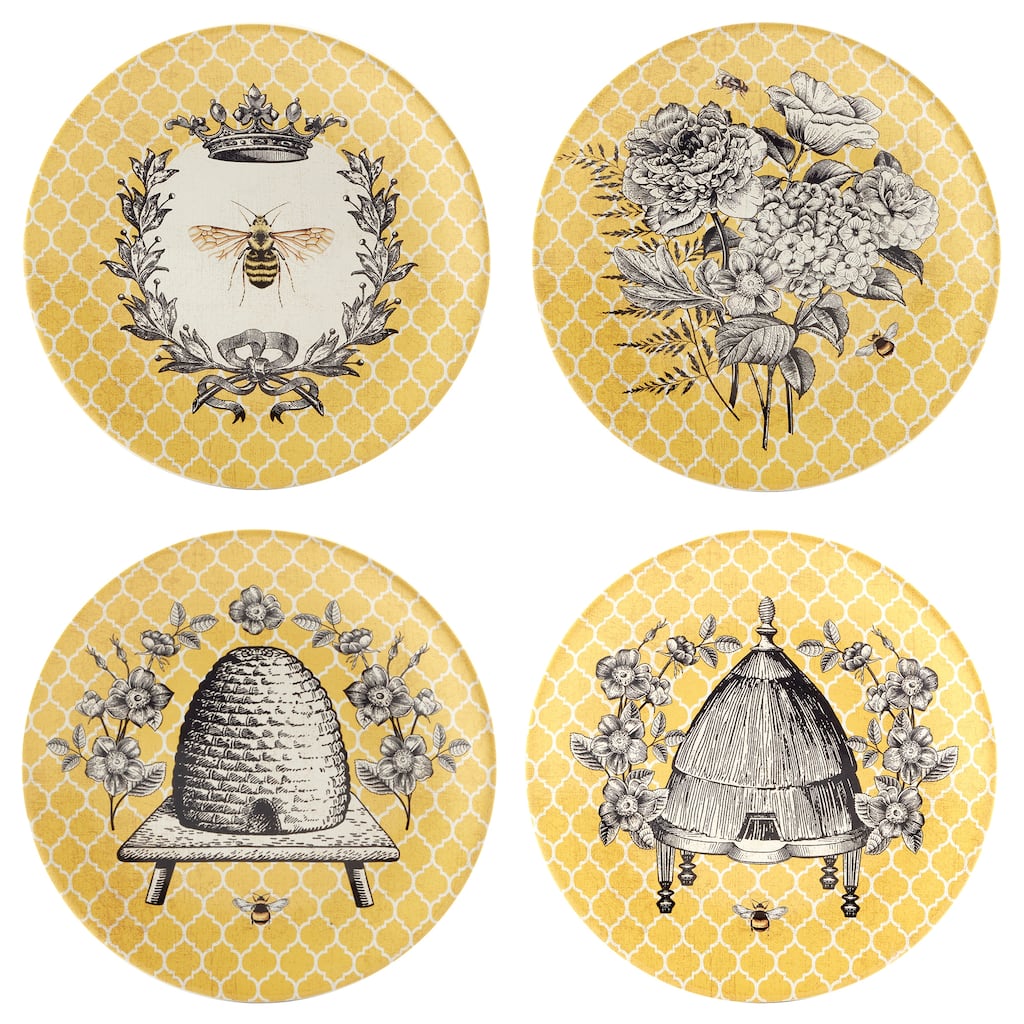 Certified International French Bees Set of 4 Salad Plates - 9" Diam x 1"