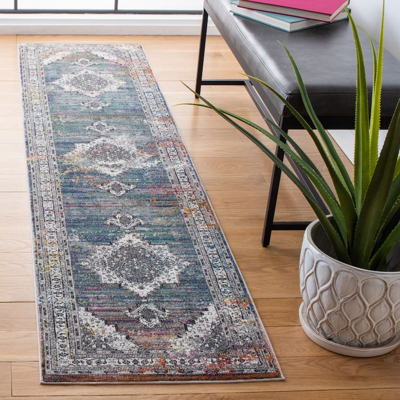 SAFAVIEH Aria Adnana Vintage Rug - 2' x 8' Runner - Ivory/Blue