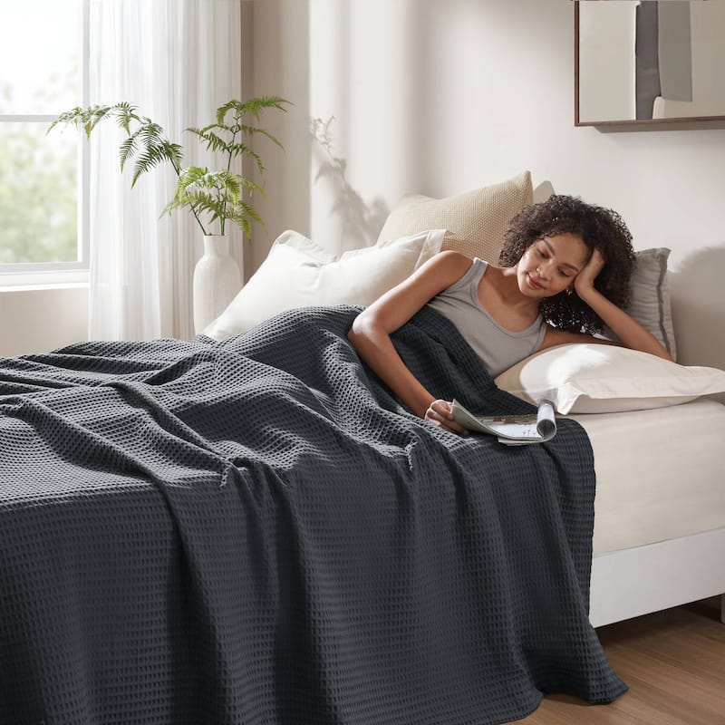 Madison Park Waffle Weave Cotton Blanket